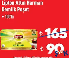 LİPTON ALTIN HARMAN DEMLİK POŞET ÇAY 100'LÜ fiyat ve kampanya bilgisi